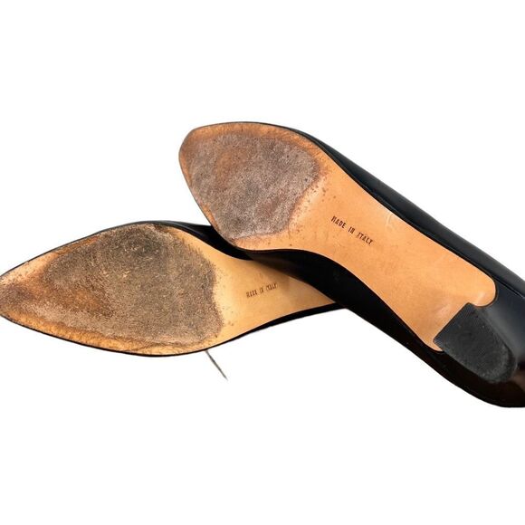 SALVATORE FERRAGAMO Vintage Black Leather Slip-on Pumps Size 8.5 AA = Narrow Fit - Picture 11 of 12